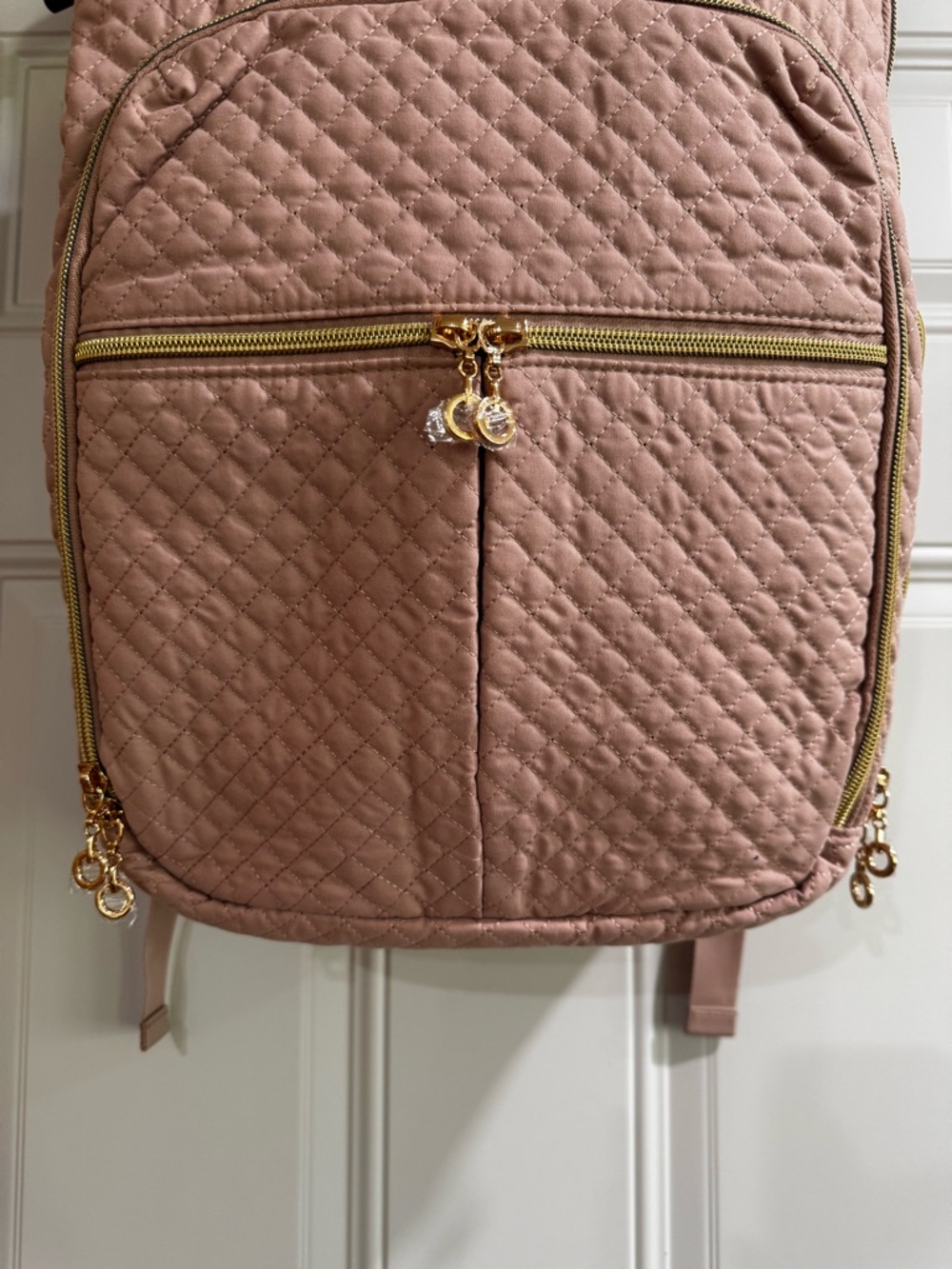 BAGSMART Quilted Backpack Blush Pink Travel Laptop Bag Gold Zippers - Picture 5 of 13